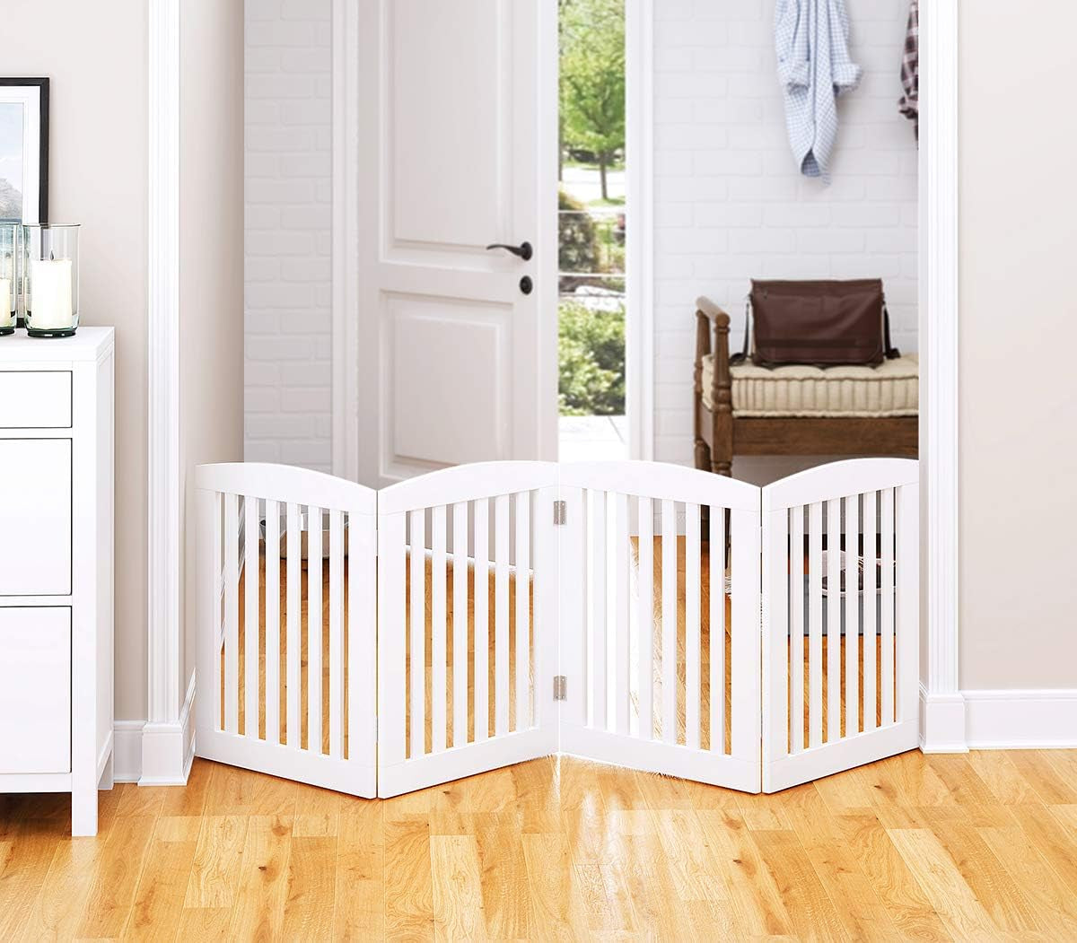 Foldable 24'' Wooden Dog Gate – 4-Panel Indoor Pet Divider - Petgrove Online