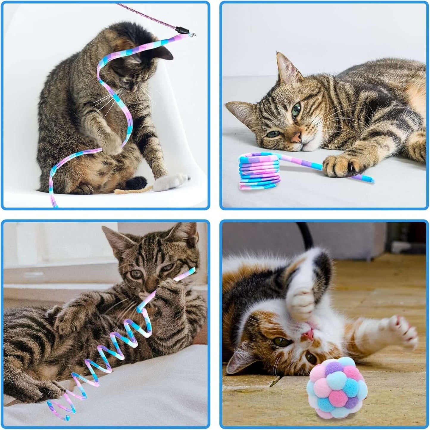 3-Pack Interactive Cat Toys for Indoor Cats – Wand, Bell Balls & Springs