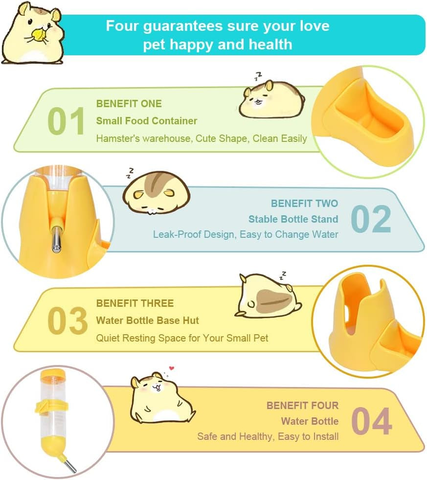 No-Drip Hamster Water Bottle – 80ml Feeder with Food Hut & Removable Base