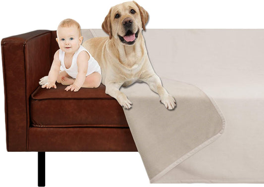 Reversible Waterproof Velvet Pet Blanket – Sofa & Bed Protector (40x60", Beige) Cream+Beige 40X60 Inches