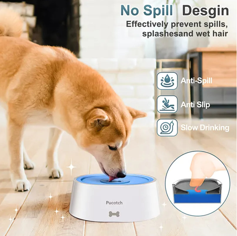 Dog Water Bowl No Spill 2L 70Oz Spill Proof Dog Water Bowl Slow Water Feeder for Dogs