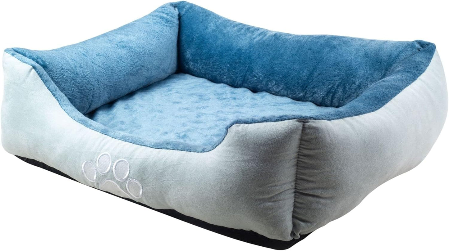 Orthopedic Rectangle Dog Bed – Medium Size with Bolsters (25"x21", Blue)