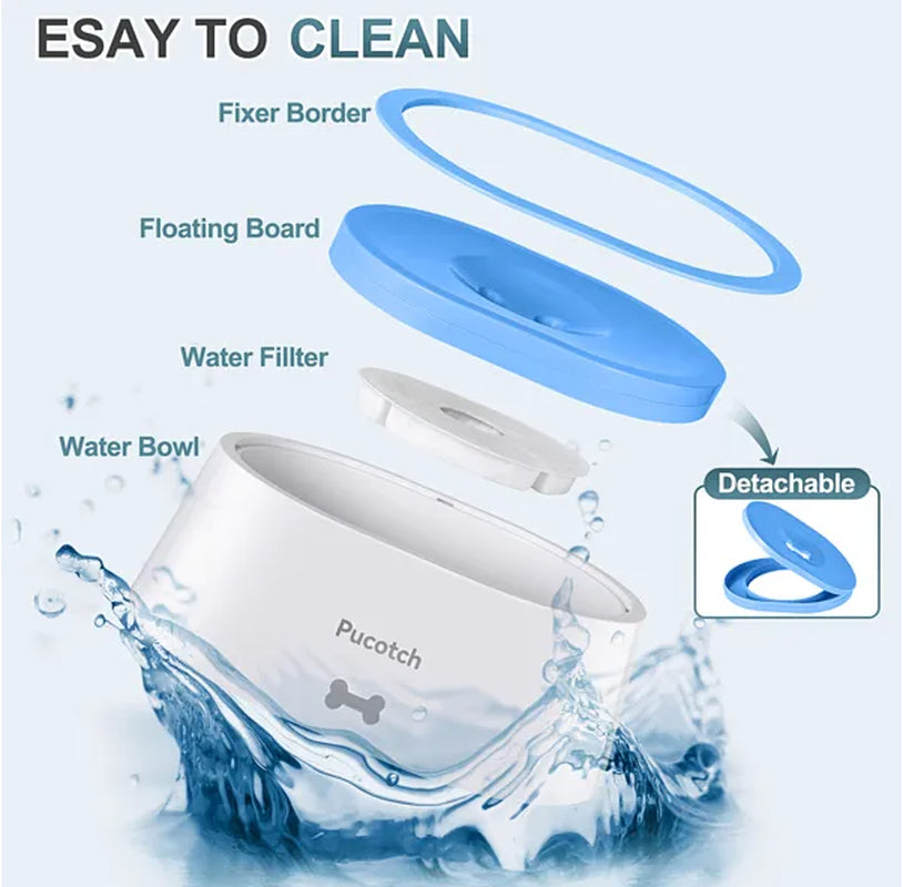 Dog Water Bowl No Spill 2L 70Oz Spill Proof Dog Water Bowl Slow Water Feeder for Dogs