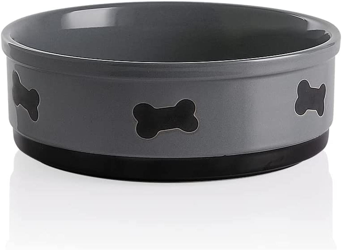 70oz Large Ceramic Dog Bowl – Gray Porcelain Feeding Dish with Bone Design Gray Bone Pattern, 8.8 Cups (70 Fl Oz)