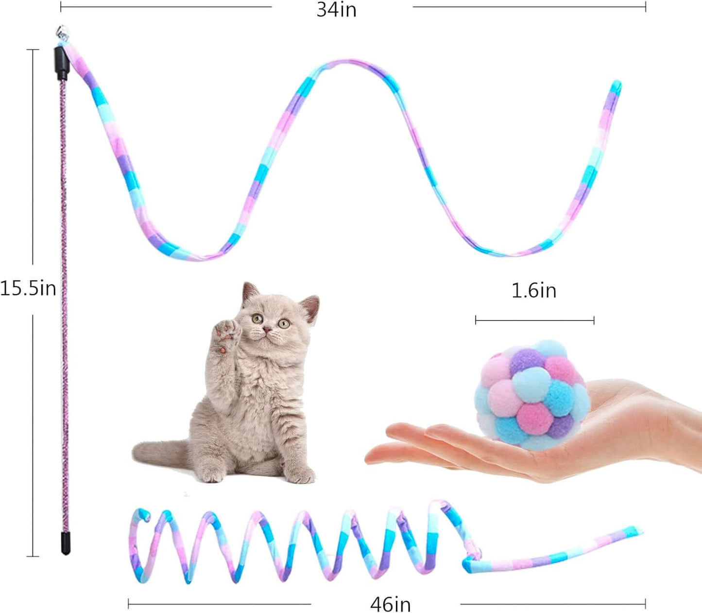 3-Pack Interactive Cat Toys for Indoor Cats – Wand, Bell Balls & Springs