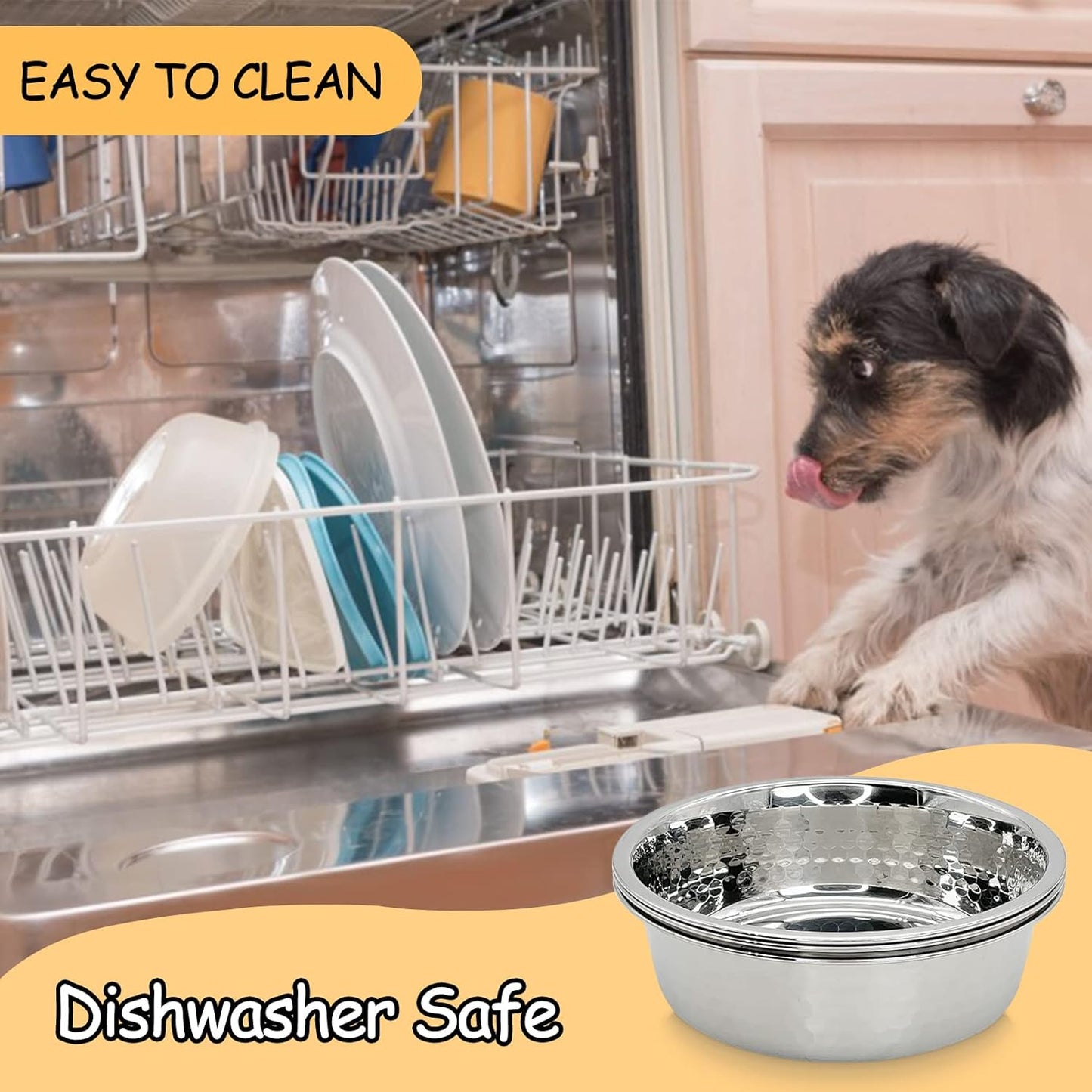 3 Pack Hammered Stainless Steel Cat Bowls, 2 Cups/16 Oz Premium Metal Puppy Feeder Bowl Set for Raised Feeding Station Basic Kitten Food & Water Dishes for Small & Medium Pets Dishwasher Safe