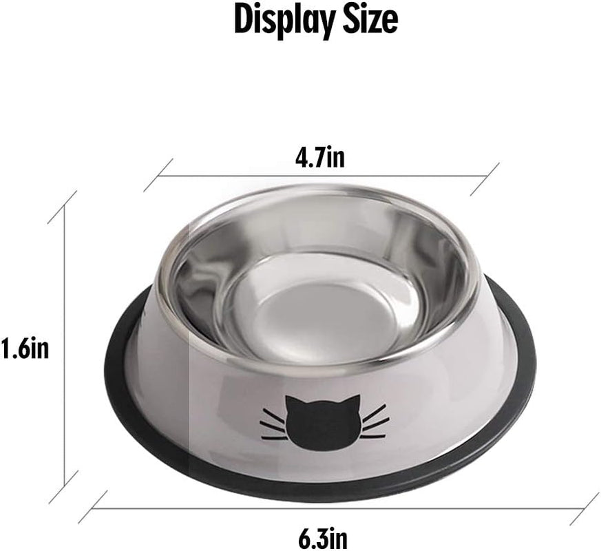Cat Bowls for Food and Water,2Pcs Non-Slip Stainless Steel Small 8 Oz Pet Bowl with Removable Rubber Base Dog Bowl,Stackable Puppy Dishes with Cute Cat Painted
