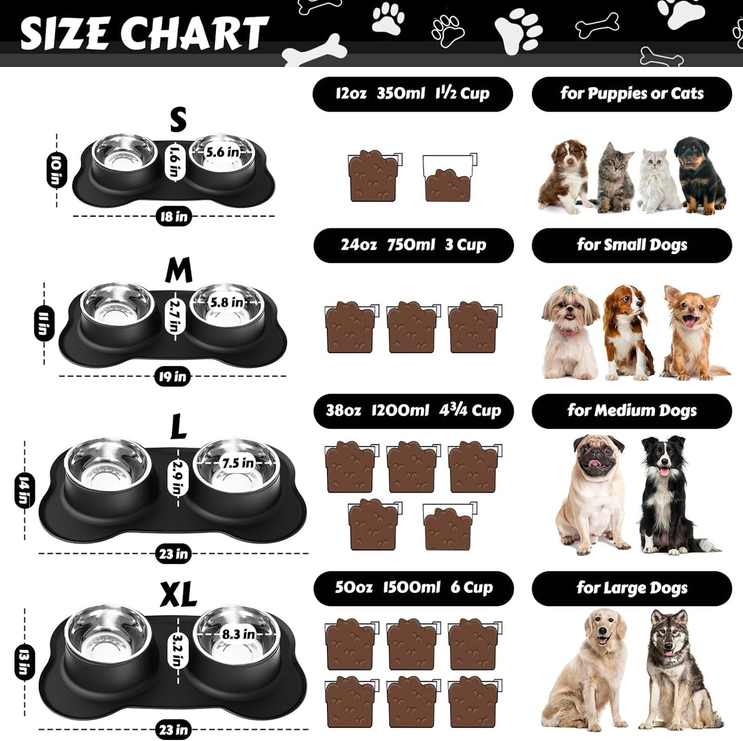 24oz Stainless Steel Dog & Cat Bowl Set – Non-Spill Stainless Steel Pet Bowl Set