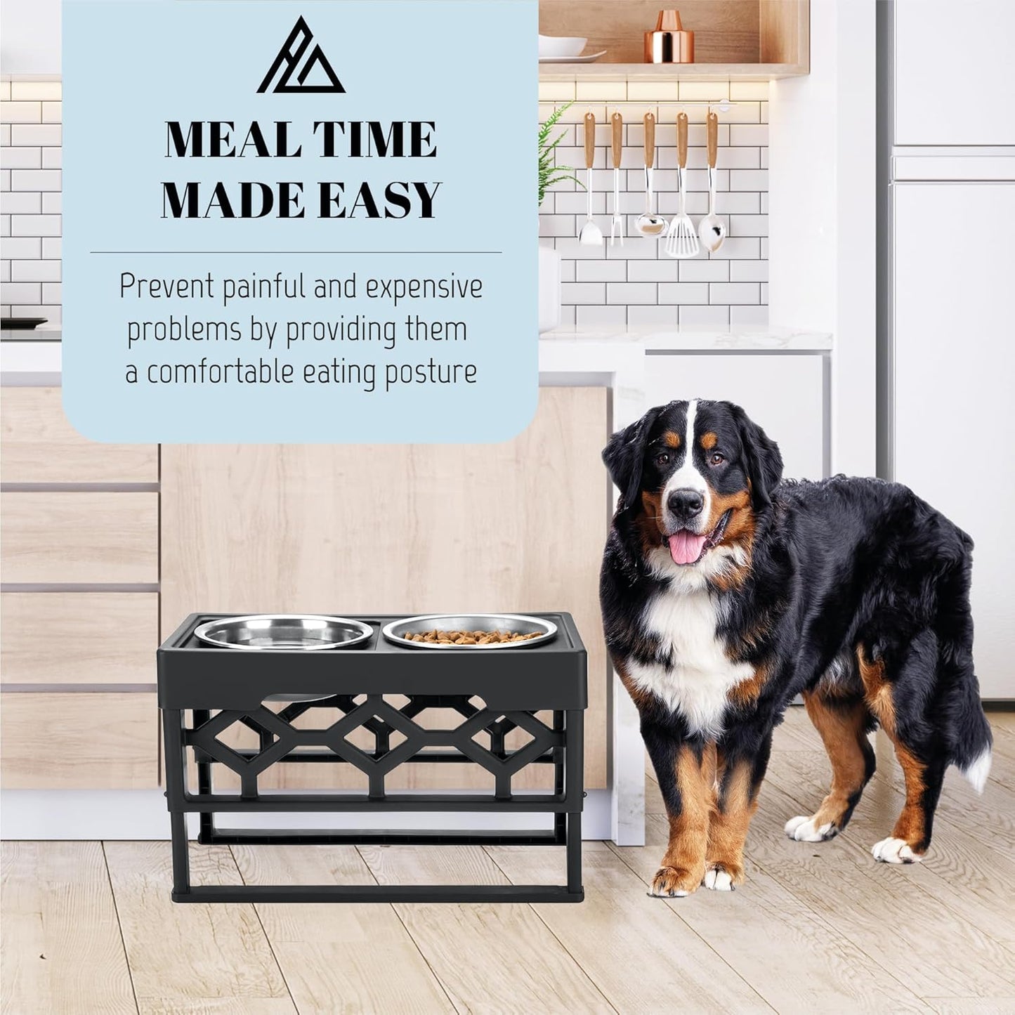 Elevated Dog Bowls-4 Height Adjustable Stand for Medium and Large Dogs, Raised Dog Feeder Holder with 2 Stainless Steel Food and Water Bowls, Anti-Slip Base Tall Feeding Station