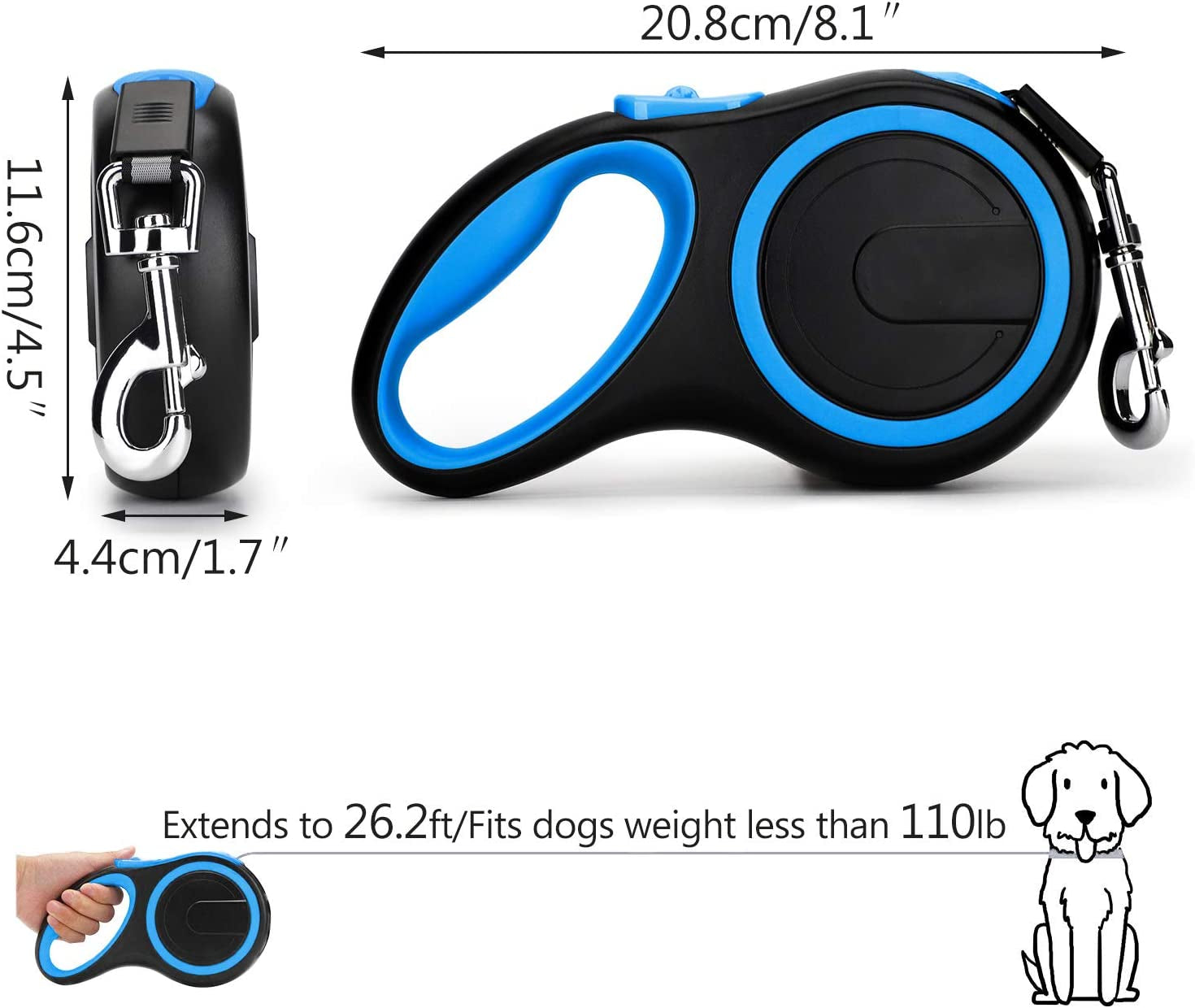26ft Heavy-Duty Retractable Dog Leash – Tangle-Free with One-Hand Lock