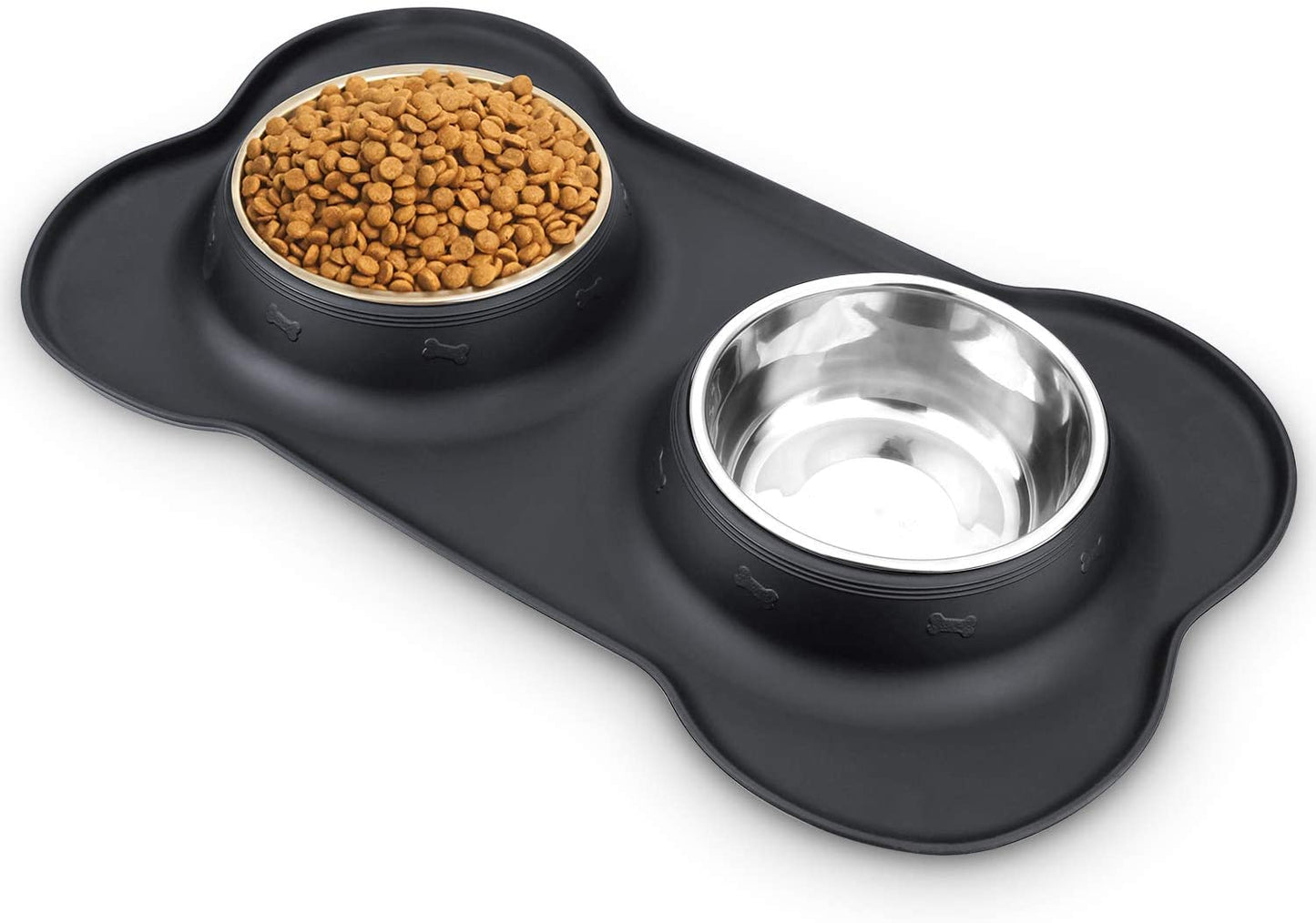 24oz Stainless Steel Dog & Cat Bowl Set – Non-Spill Stainless Steel Pet Bowl Set Black 1½ Cup 12 Oz Each