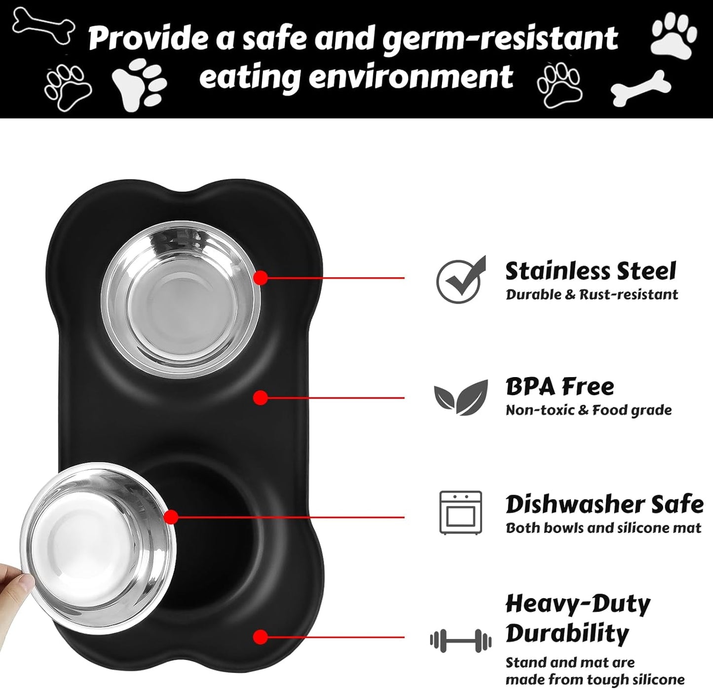 24oz Stainless Steel Dog & Cat Bowl Set – Non-Spill Stainless Steel Pet Bowl Set