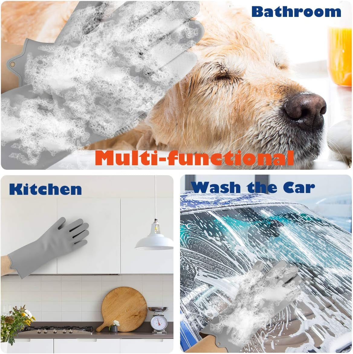 Silicone Pet Grooming Gloves – Bath Brush & Deshedding Tool for Cats & Dogs - Petgrove Online