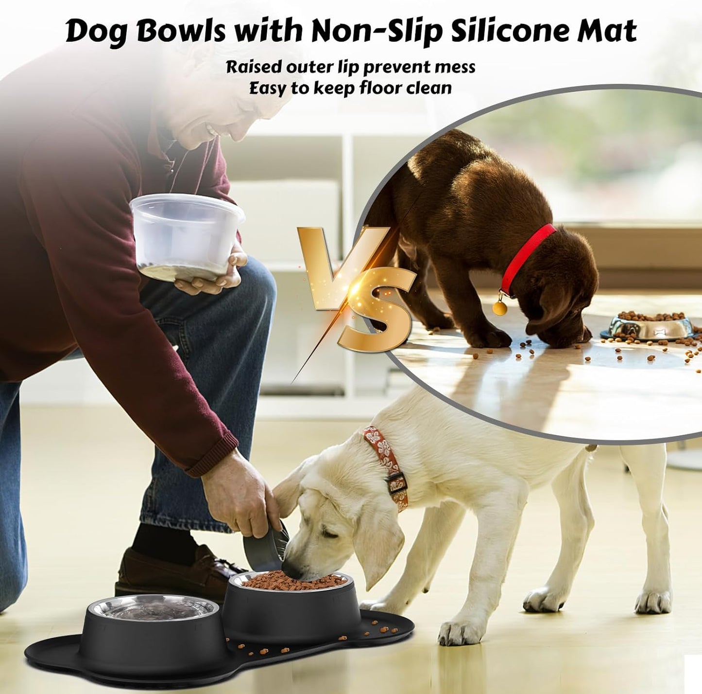 24oz Stainless Steel Dog & Cat Bowl Set – Non-Spill Stainless Steel Pet Bowl Set