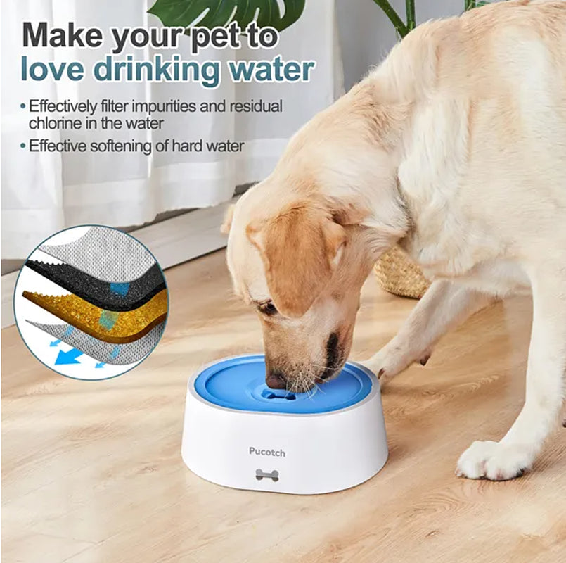 Dog Water Bowl No Spill 2L 70Oz Spill Proof Dog Water Bowl Slow Water Feeder for Dogs