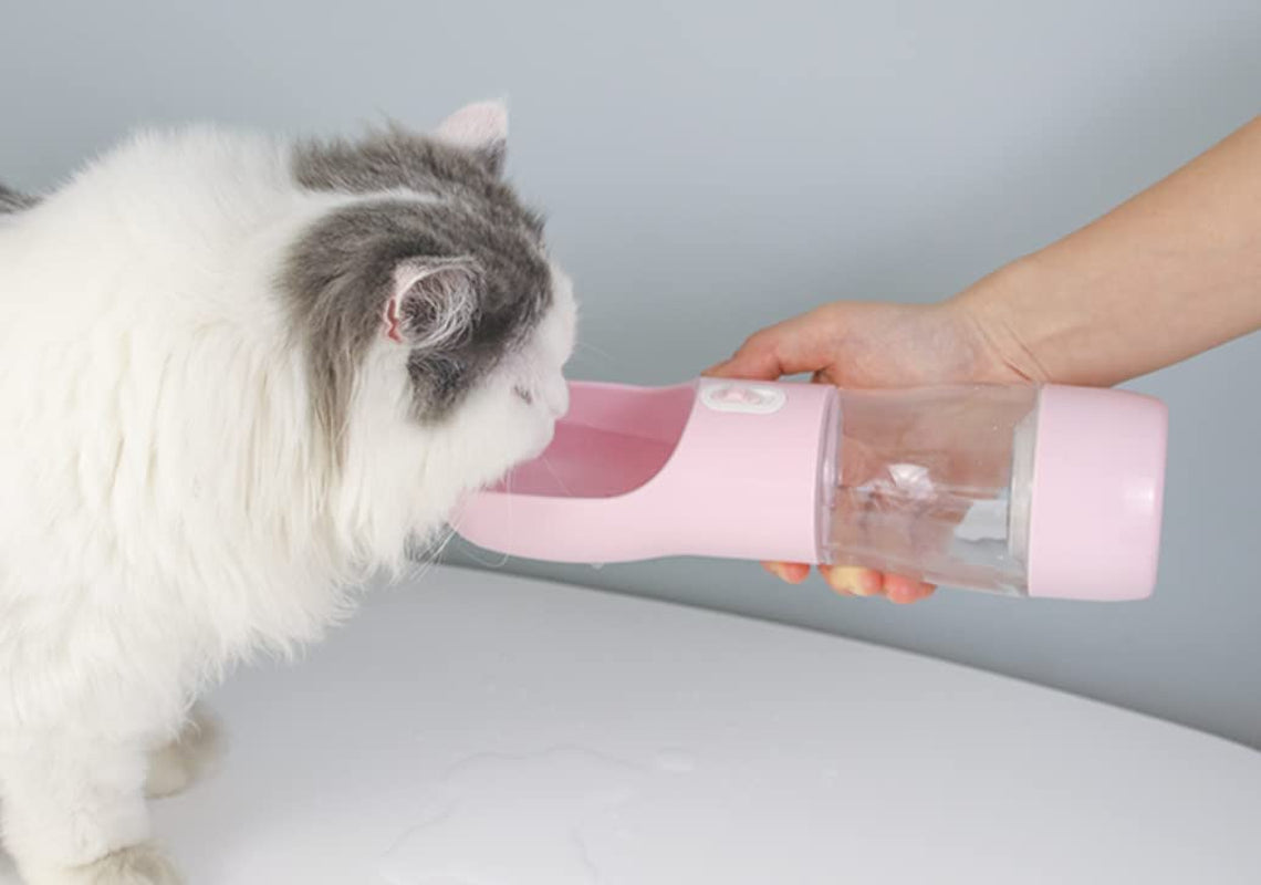 Leakproof Pink Portable Dog Water Bottle with Built-In Travel Bowl