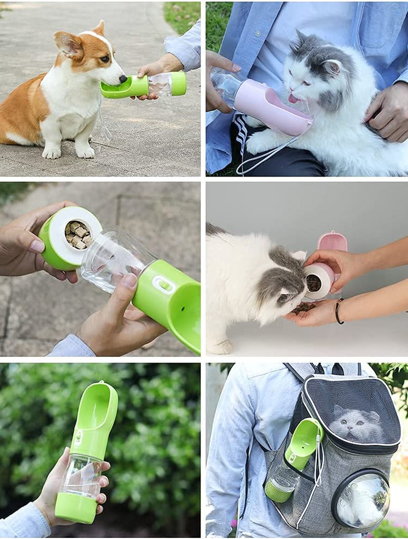 Leakproof Pink Portable Dog Water Bottle with Built-In Travel Bowl