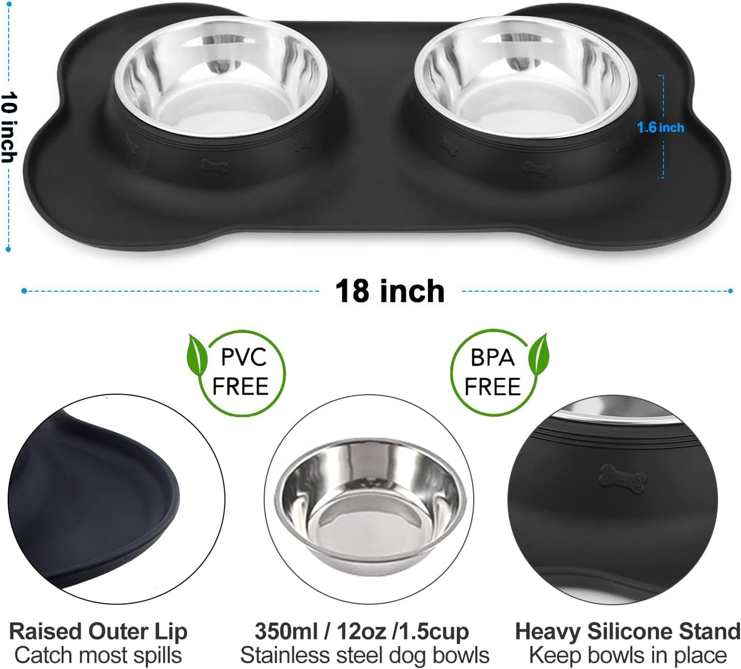 24oz Stainless Steel Dog & Cat Bowl Set – Non-Spill Stainless Steel Pet Bowl Set