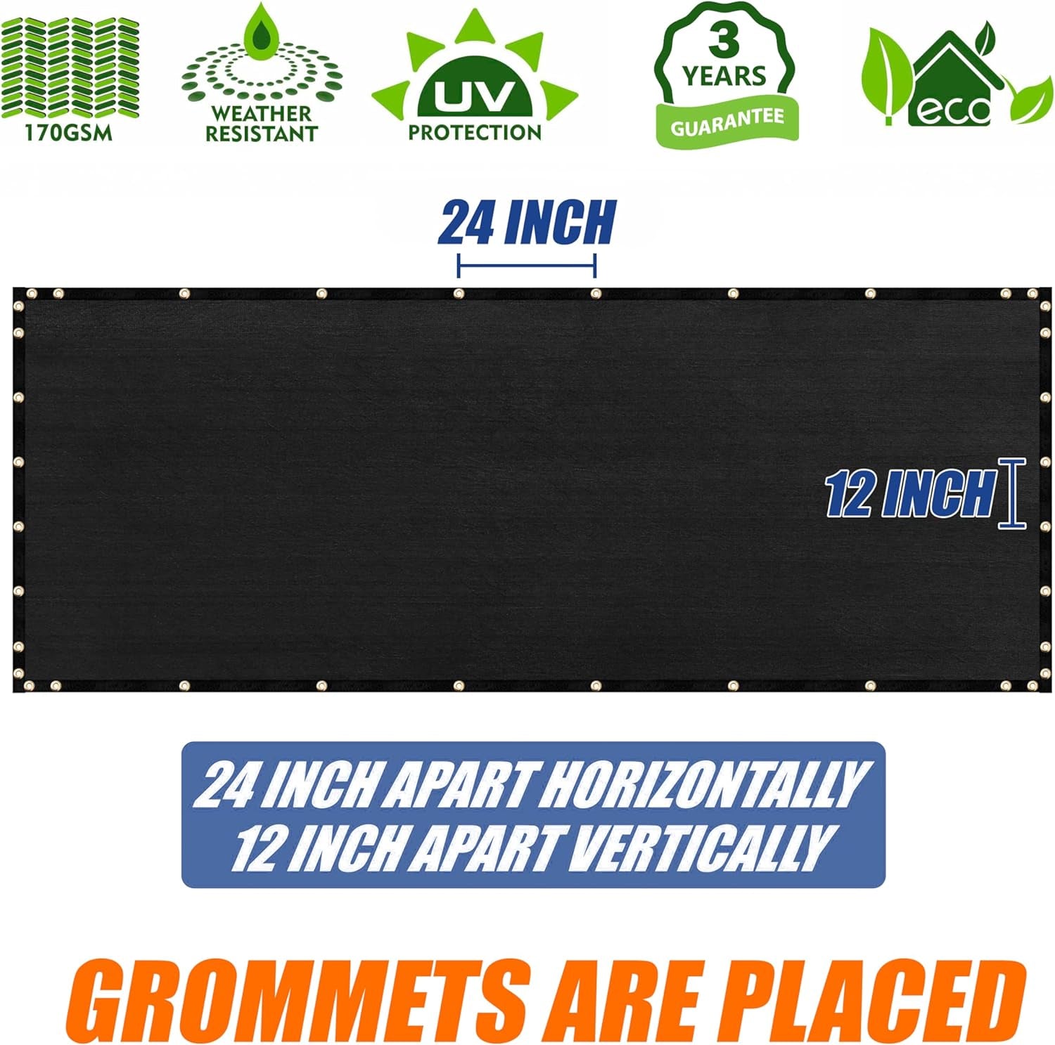 Heavy-Duty 6x50 Privacy Fence Screen – Black Mesh with Grommets