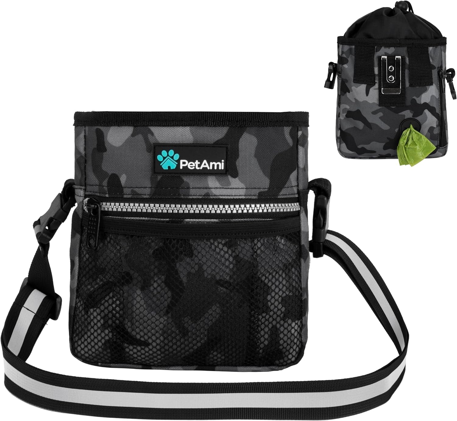 Camo Black Dog Training Treat Pouch – 3-Way Wear with Poop Bag Holder Camo Black One Size