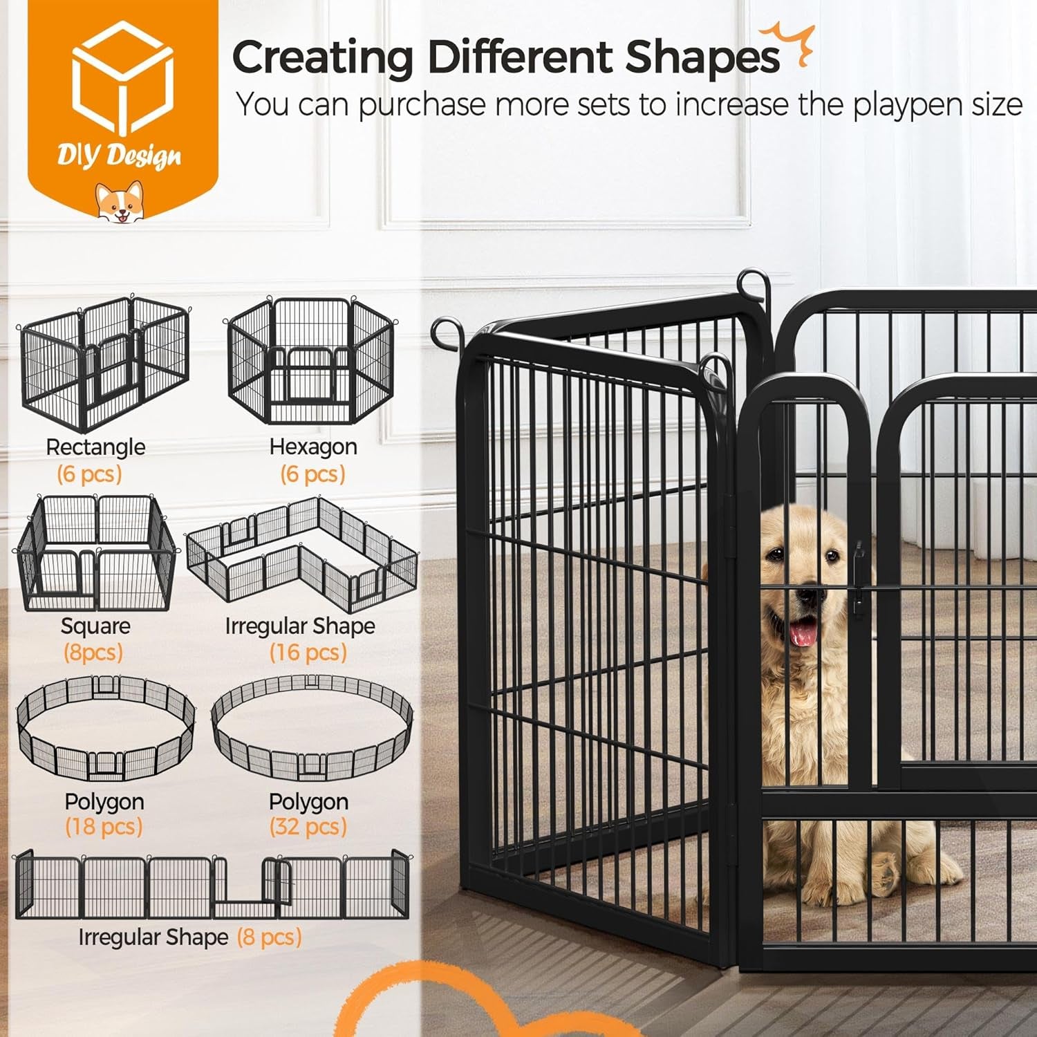 24'' Heavy-Duty Dog Playpen – Foldable 16 Panel Pet Fence