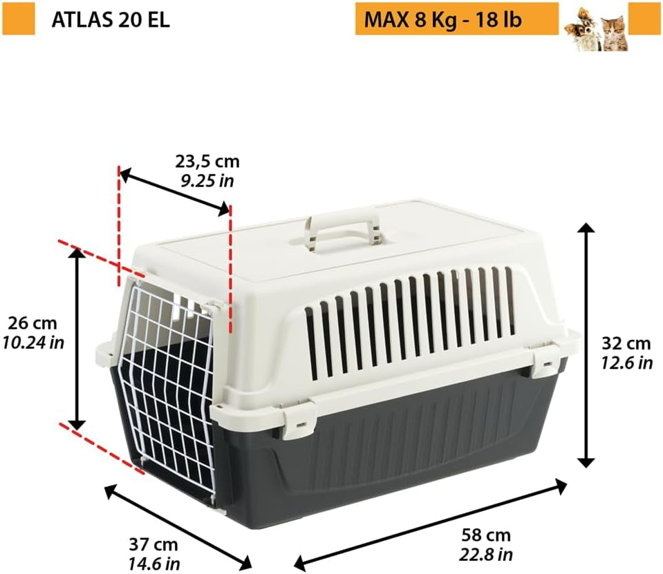 Cat Carrier Small Dog Carrier, Secure, Practical, Easy to Clean, Durable Pet Dog/Cat Travel Box Cage up to 8 Kg. 58 X 37 X H 32 Cm. Black