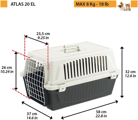 Cat Carrier Small Dog Carrier, Secure, Practical, Easy to Clean, Durable Pet Dog/Cat Travel Box Cage up to 8 Kg. 58 X 37 X H 32 Cm. Black