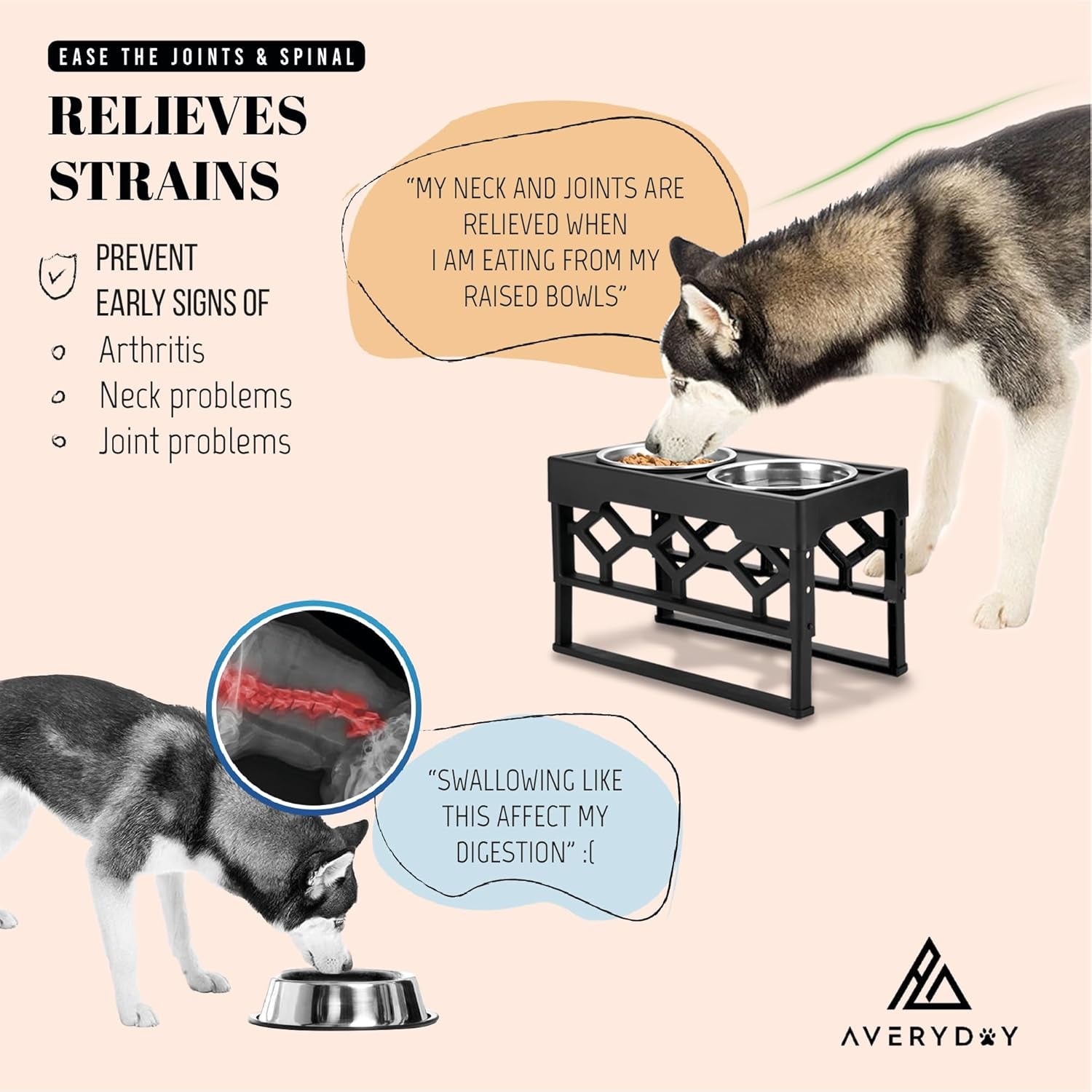 Elevated Dog Bowls-4 Height Adjustable Stand for Medium and Large Dogs, Raised Dog Feeder Holder with 2 Stainless Steel Food and Water Bowls, Anti-Slip Base Tall Feeding Station