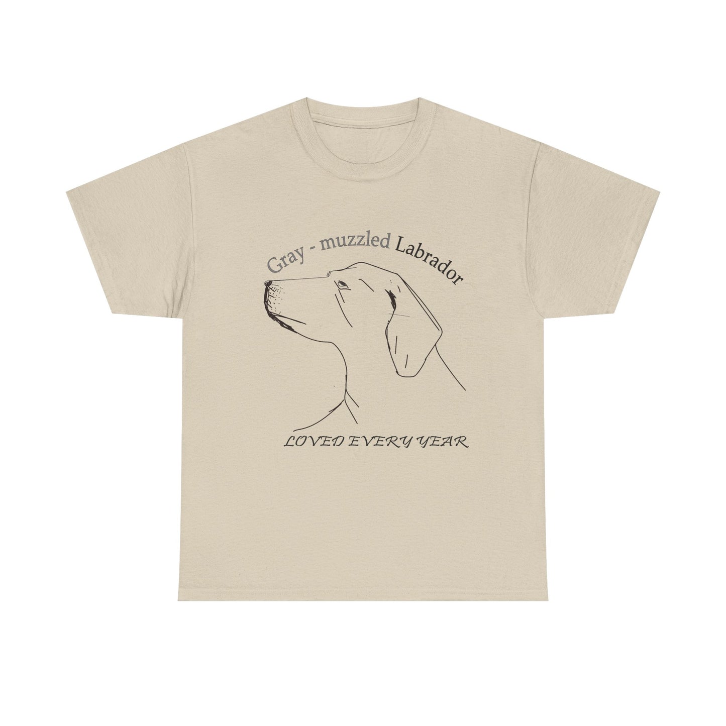 Gray-Muzzled Labrador Tee — "Loved Every Year" Memorial Dog Shirt Sand