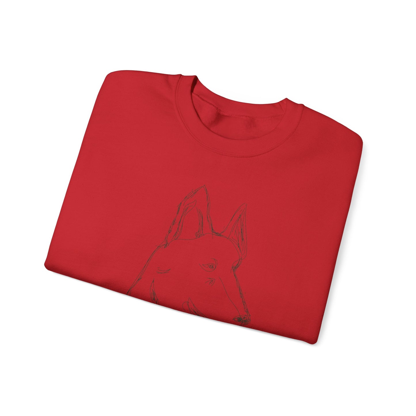 White Crewneck Sweatshirt with Minimalist German Shepherd Sketch — 'Guardian Every Season'