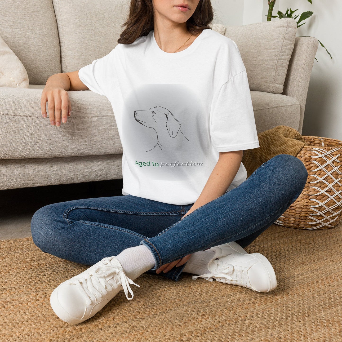Dog Lover T‑Shirt — Minimalist Dog Profile "Aged to Perfection" Tee