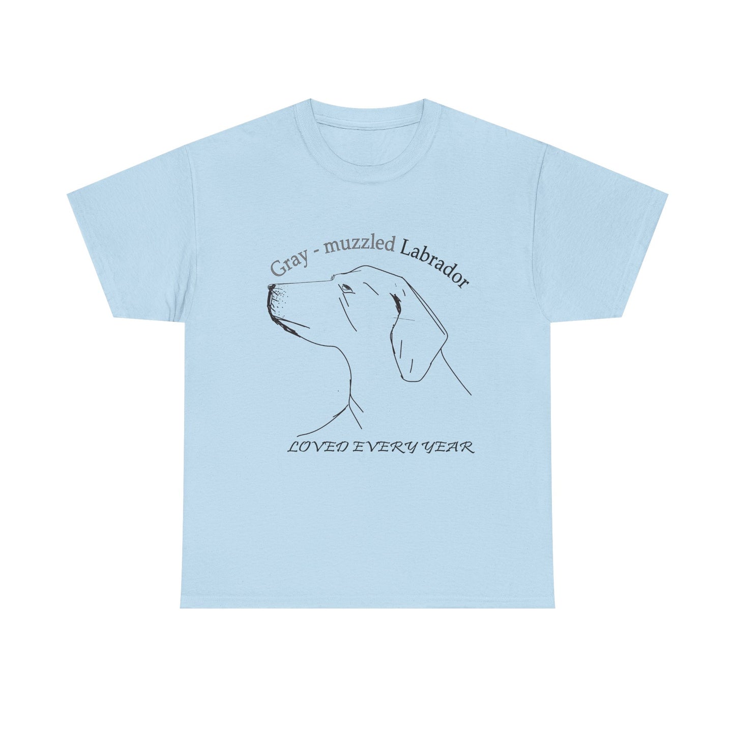 Gray-Muzzled Labrador Tee — "Loved Every Year" Memorial Dog Shirt Light Blue