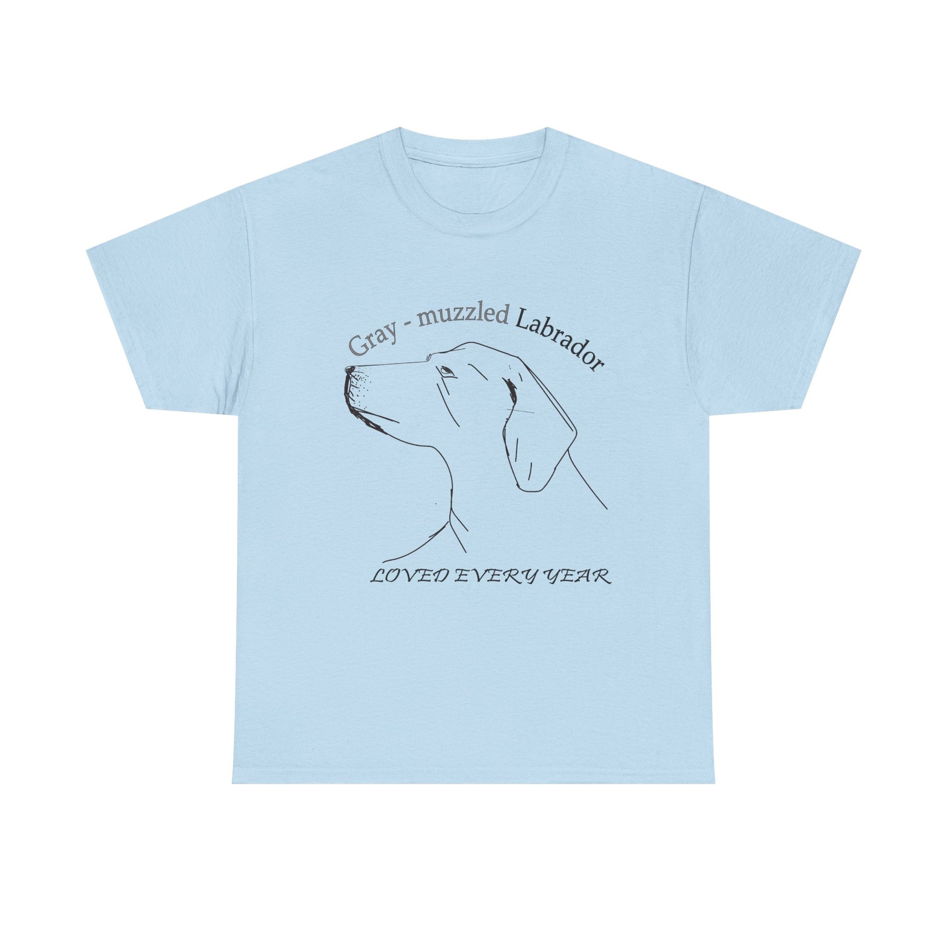 Gray-Muzzled Labrador Tee — "Loved Every Year" Memorial Dog Shirt Light Blue