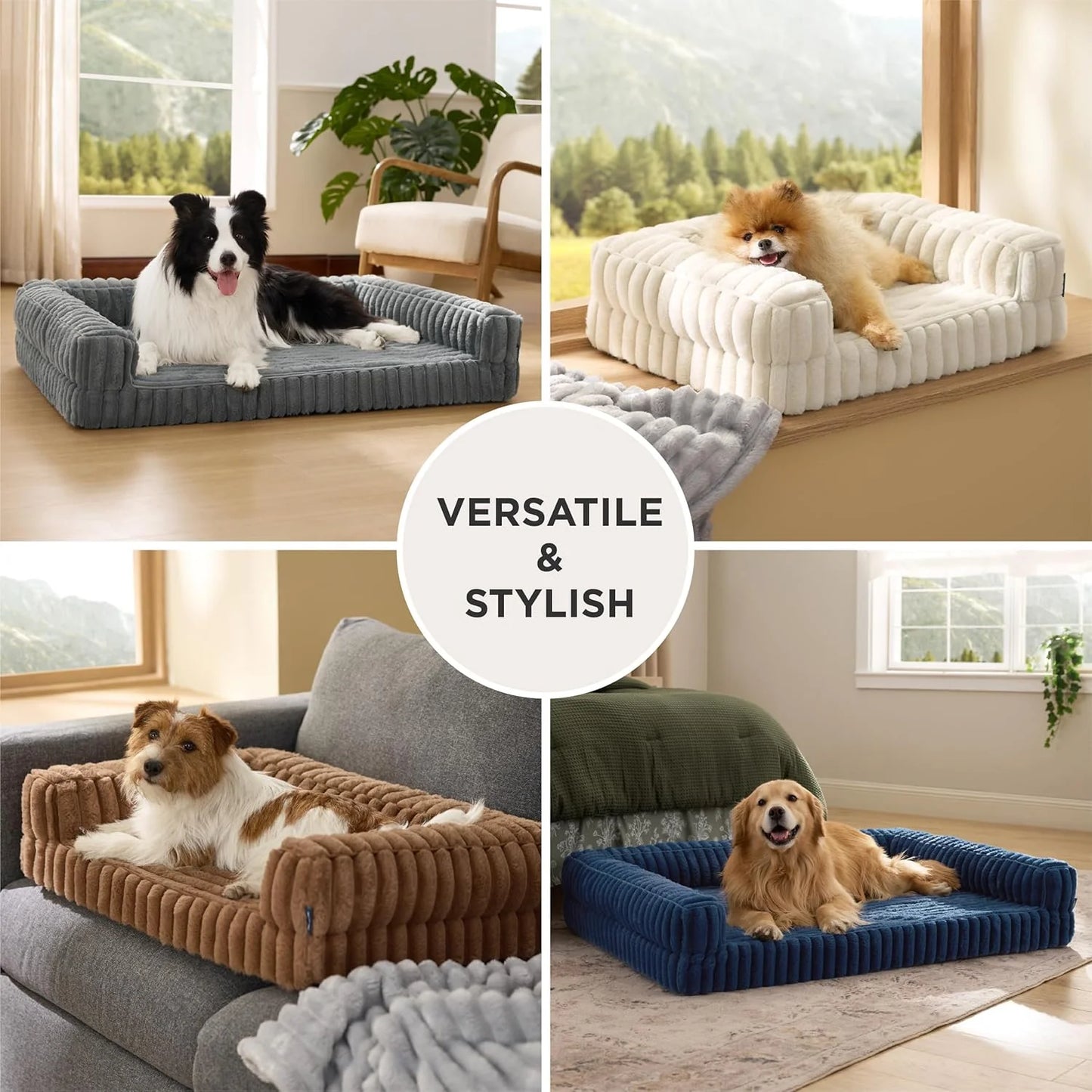 Orthopedic Dog Beds for Extra Large Dogs, Waterproof Memory Foam XL Pet Bed with Sides, Non-Slip and Egg-Crate Foam Big Dog Couch Sofa with Washable Removable Corduroy Cover, Blue