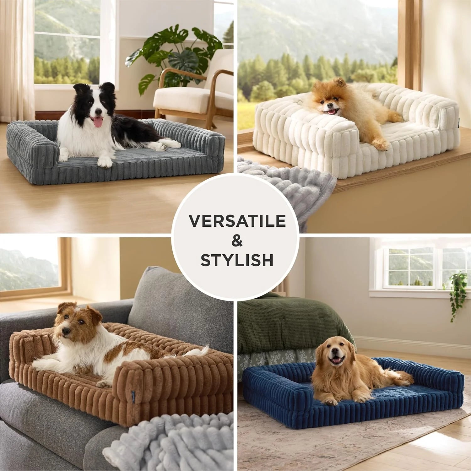 Orthopedic Dog Beds for Extra Large Dogs, Waterproof Memory Foam XL Pet Bed with Sides, Non-Slip and Egg-Crate Foam Big Dog Couch Sofa with Washable Removable Corduroy Cover, Blue