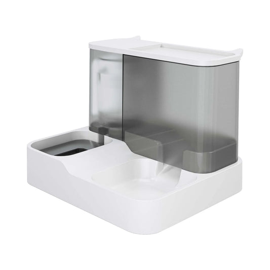Dog Cat Feeder and Water Dispenser, Food Feeder and Waterer Set with Pet Food Bowl, Automatic Feeder, Cat, Dog, Automatic Water Dispenser, Dog Bowl, Cat Basin, Water Feeding Combination Bowl Gray