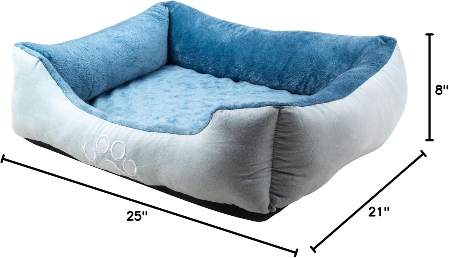 Orthopedic Rectangle Dog Bed – Medium Size with Bolsters (25"x21", Blue)