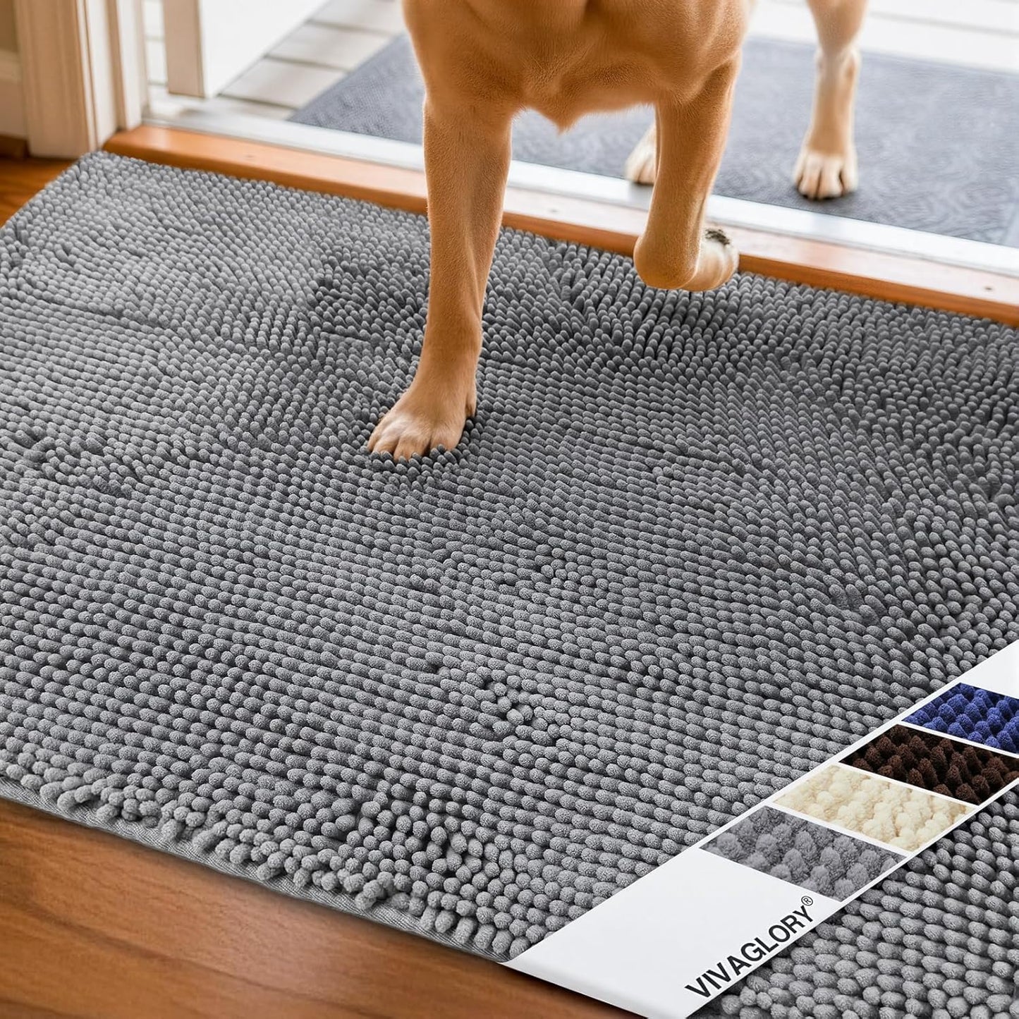 Dog- Door Mat Absorpmax Dog Mat for Muddy Paw, 35 × 25", Grey | Mud Rug with Non Slip Backing for Indoor & Outdoor, Washable Soft Chenille anti Mud Waterproof Grey 35" × 25"