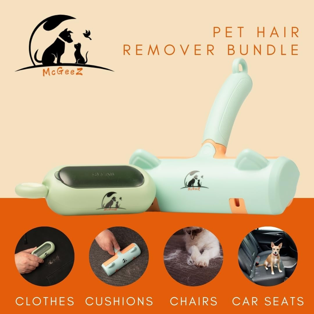 Pet Hair Remover plus Bonus Compact Reusable Roller Bundle for Dog Hair & Cat Hair Cleaning from Bedding, Furniture, Car Seats, and Clothing