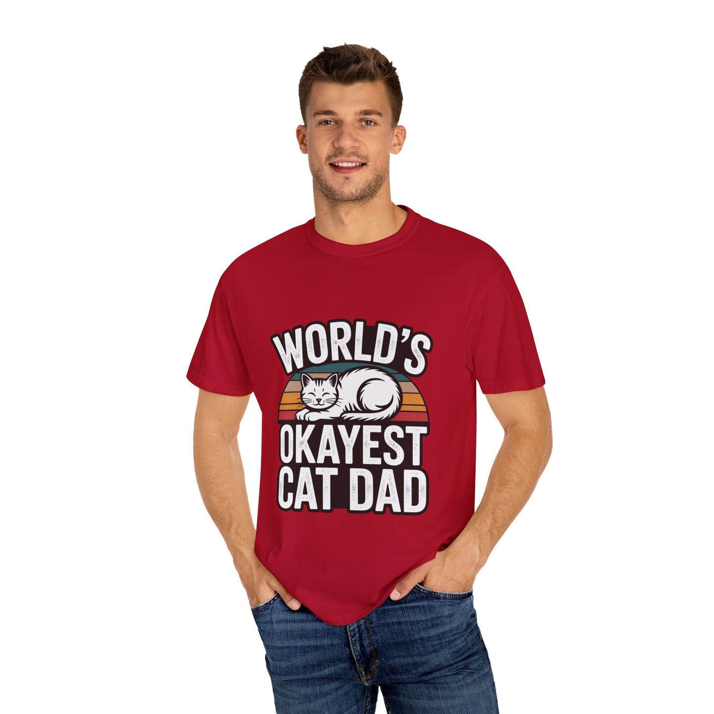 World’s Okayest Cat Dad – Funny Cat Parent T-Shirt Red