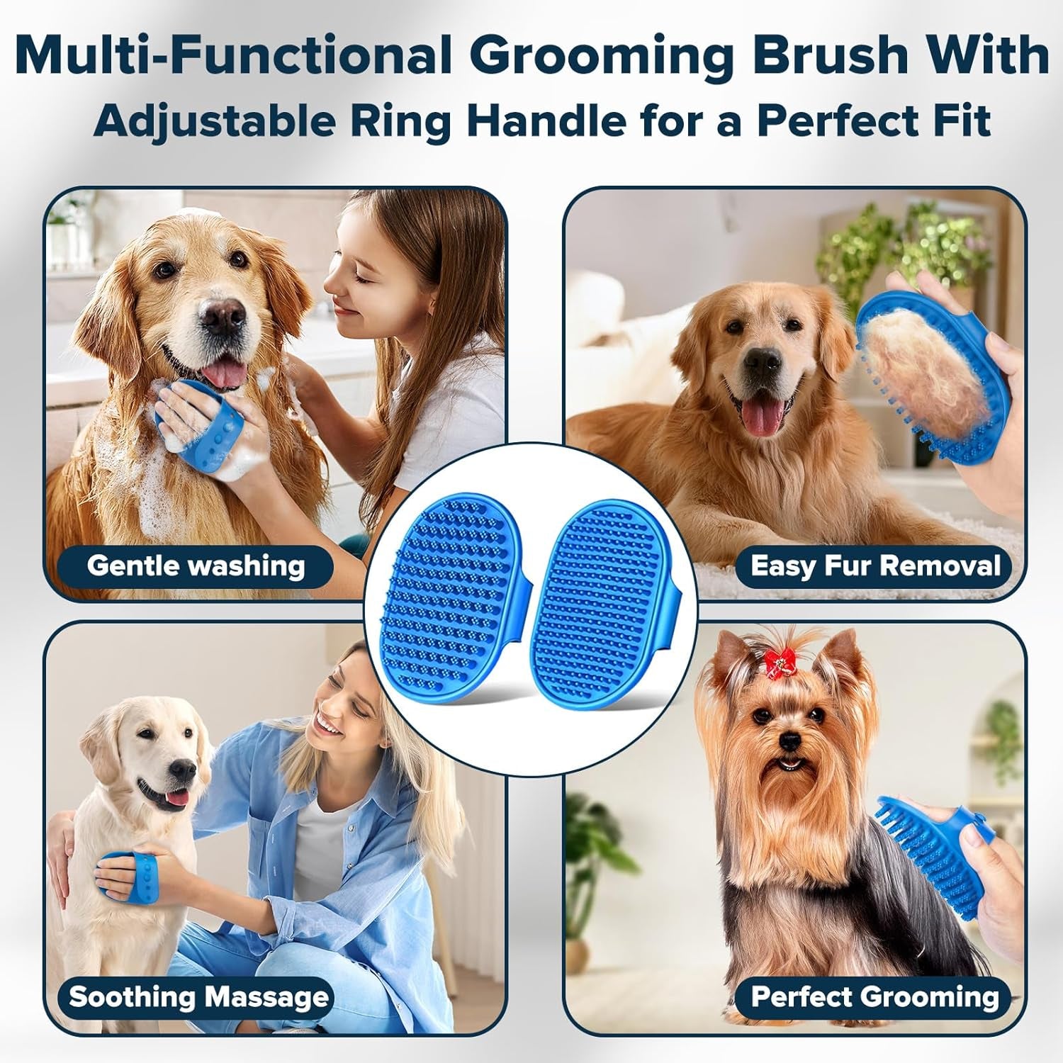6PCS Pet Grooming Kit | Dog Washing Gloves | Dog Bath Brush | Dog Bath Gloves | Dog Shampoo Brush | Pet Grooming Gloves | Cat Bathing Supplies | Dog Bath Supplies (Navy Blue)