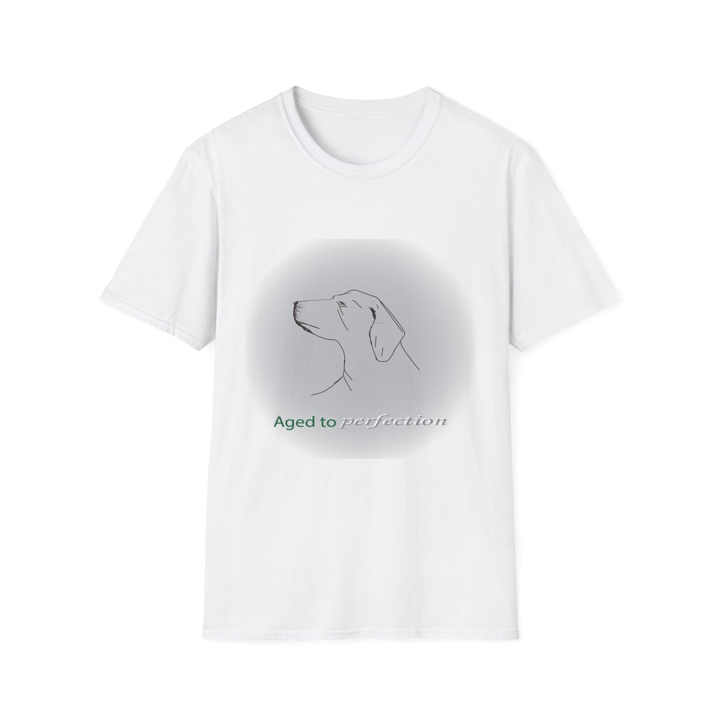 Dog Lover T‑Shirt — Minimalist Dog Profile "Aged to Perfection" Tee White