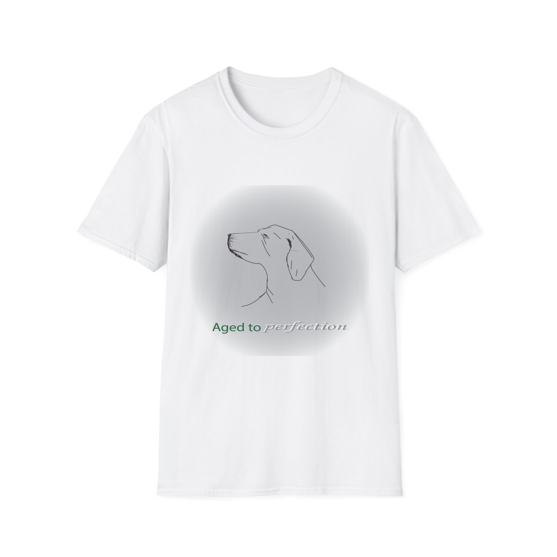 Dog Lover T‑Shirt — Minimalist Dog Profile "Aged to Perfection" Tee White