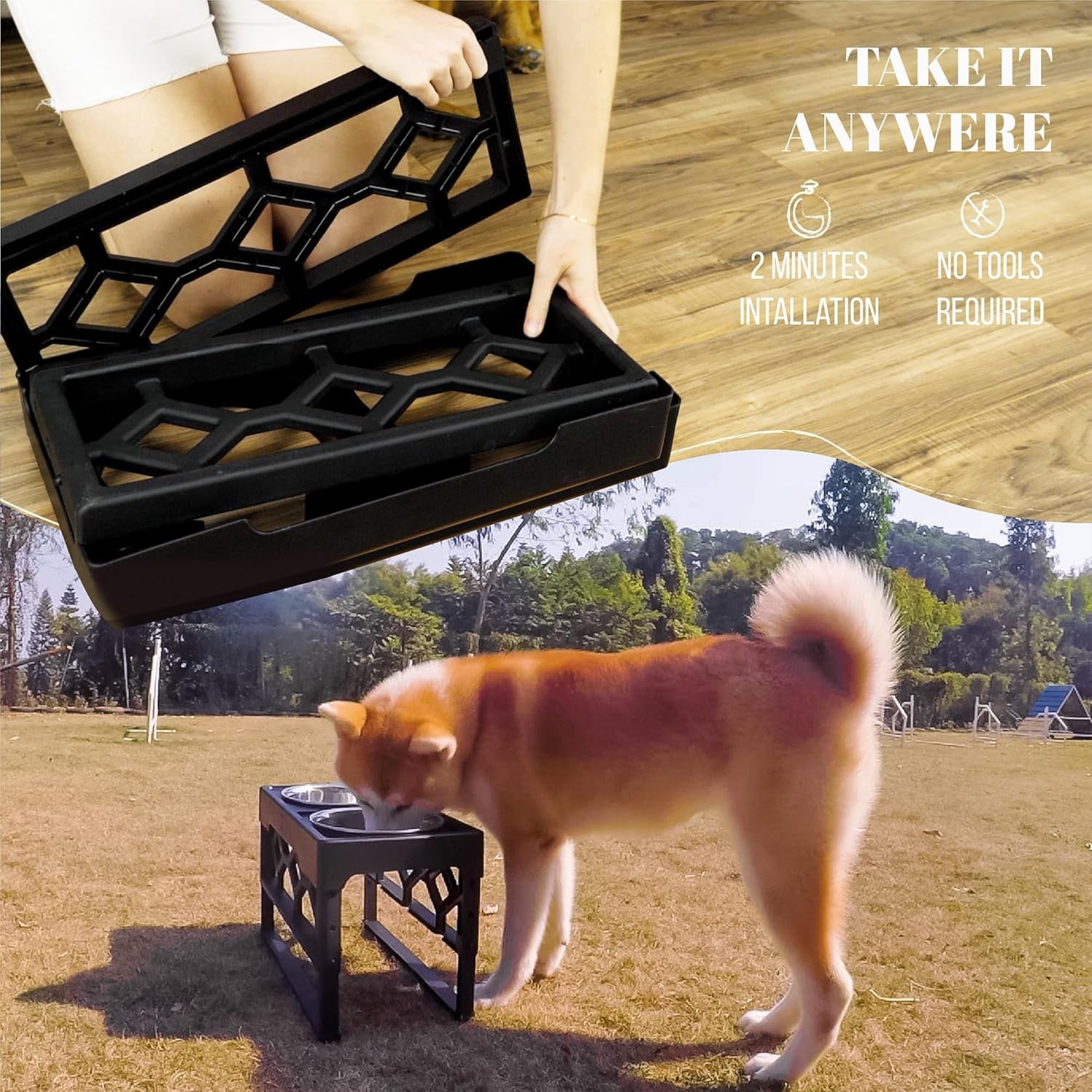 Elevated Dog Bowls-4 Height Adjustable Stand for Medium and Large Dogs, Raised Dog Feeder Holder with 2 Stainless Steel Food and Water Bowls, Anti-Slip Base Tall Feeding Station