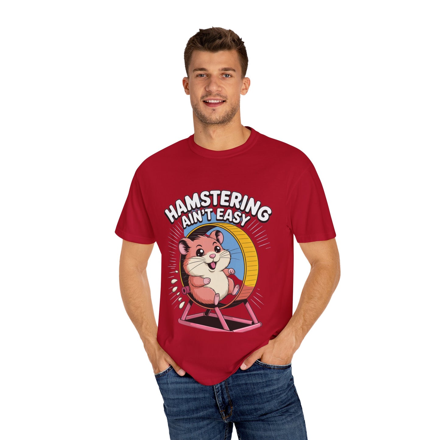 Cute Hamster Unisex T-Shirt - Fun Pet Lover Tee, Gift for Animal Lovers, Hamstering Ain't Easy Shirt, Casual Wear, Cute Humor Shirt Red