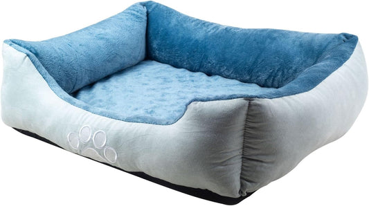 Orthopedic Rectangle Dog Bed – Medium Size with Bolsters (25"x21", Blue) - Petgrove Online
