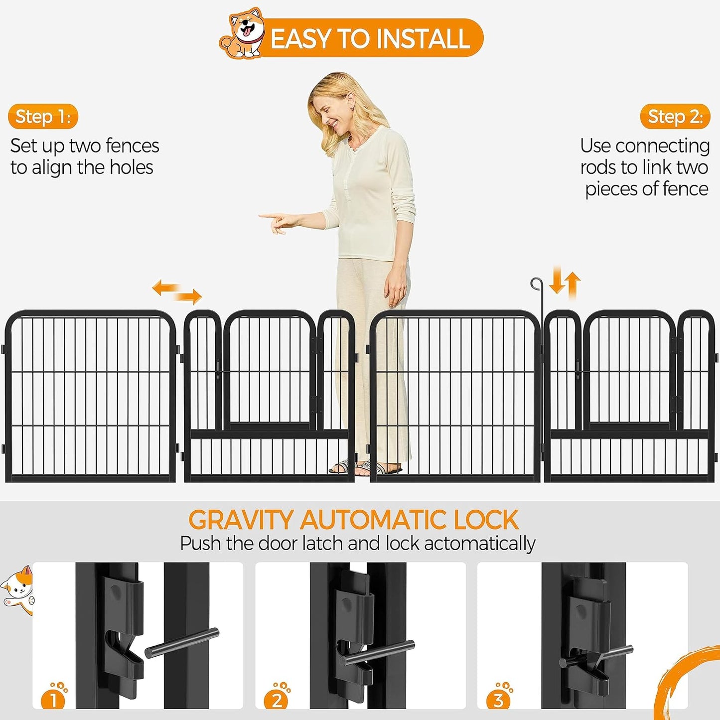 24'' Heavy-Duty Dog Playpen – Foldable 16 Panel Pet Fence
