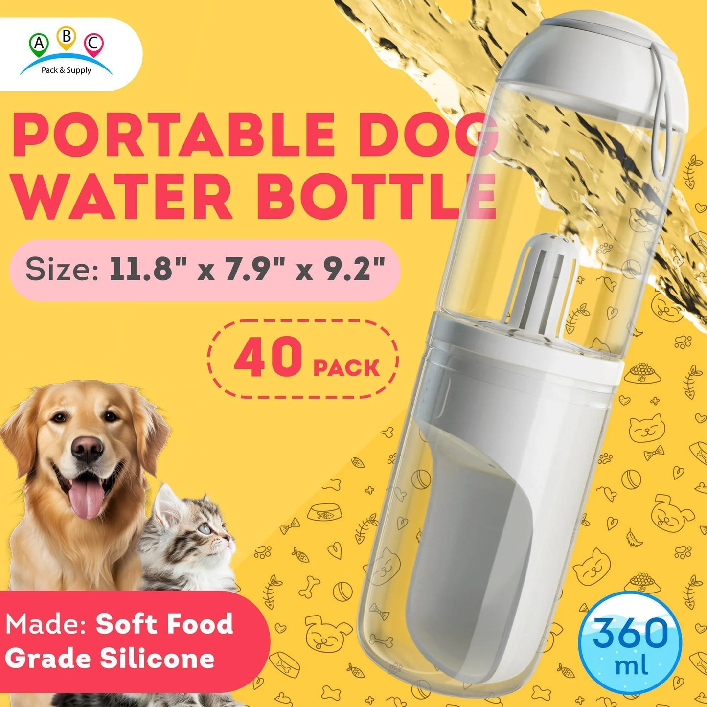 Portable Dog Water Bottle Dispenser 12 Oz Silicone Strap & Filter