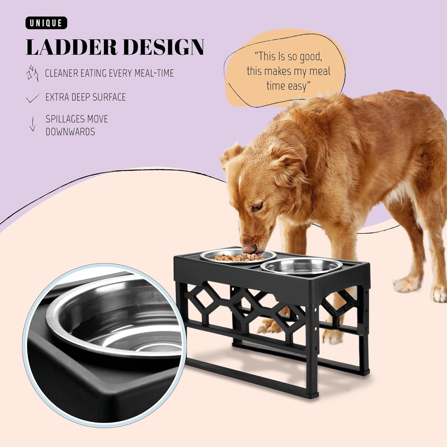 Elevated Dog Bowls-4 Height Adjustable Stand for Medium and Large Dogs, Raised Dog Feeder Holder with 2 Stainless Steel Food and Water Bowls, Anti-Slip Base Tall Feeding Station