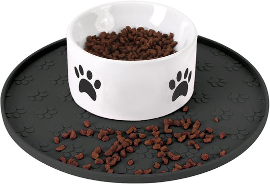 Silicone Pet Food Mat - Waterproof Dog & Cat Feeding Mat with High Lip to Prevent Spills & Protect Floors, Black Black